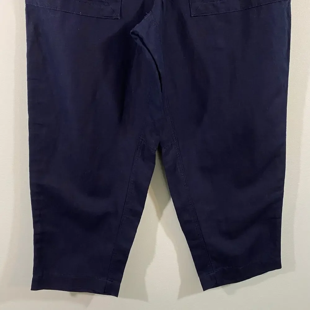 Banana Republic Women's Navy Wide Leg Ankle Linen Blend Pants Size 6 NWT